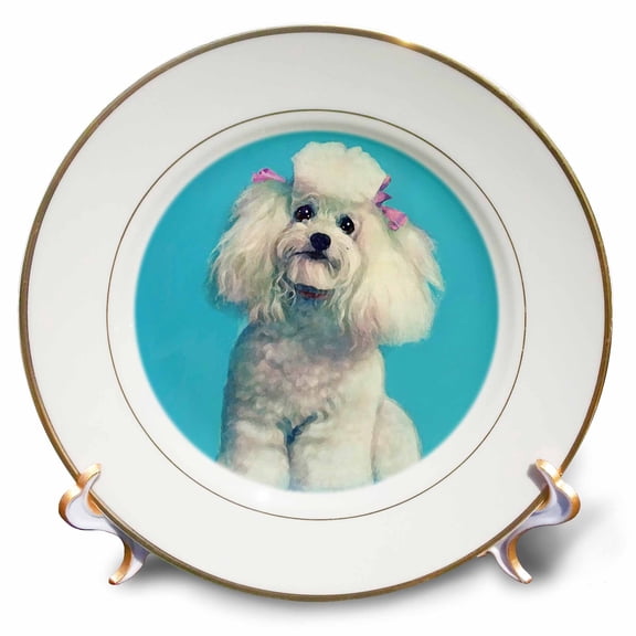 3dRose, White Topy Poodle, 8 inch Porcelain Plate