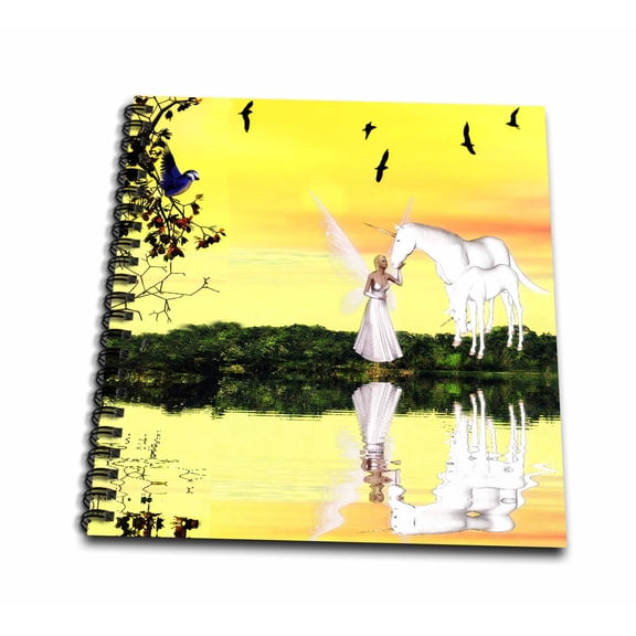 3dRose, White Unicorn And Fairy Reflecting In The Lake, Memory Book 12 x 12 inch