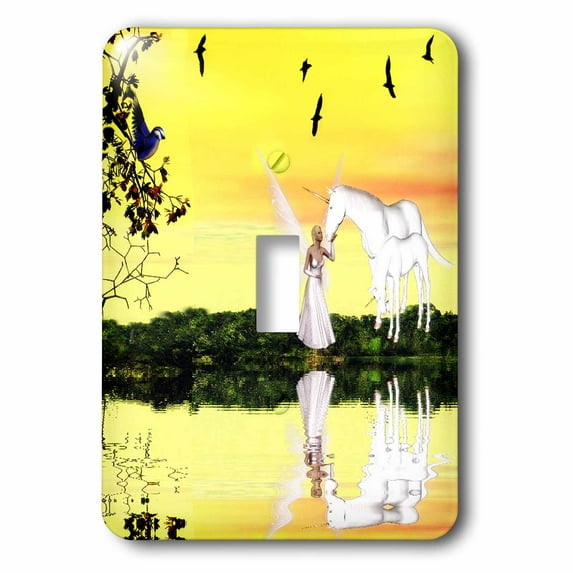 3dRose, White Unicorn And Fairy Reflecting In The Lake, single toggle ...