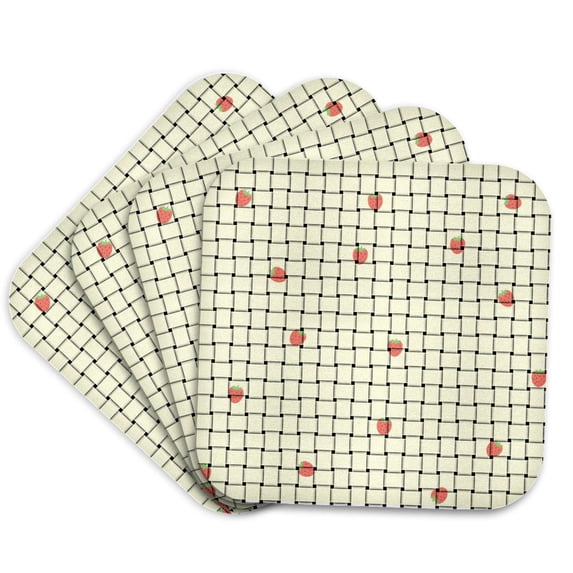 3drose, White Weaved Little Red Strawberries - Fruits, Set of 4 Coasters - Soft