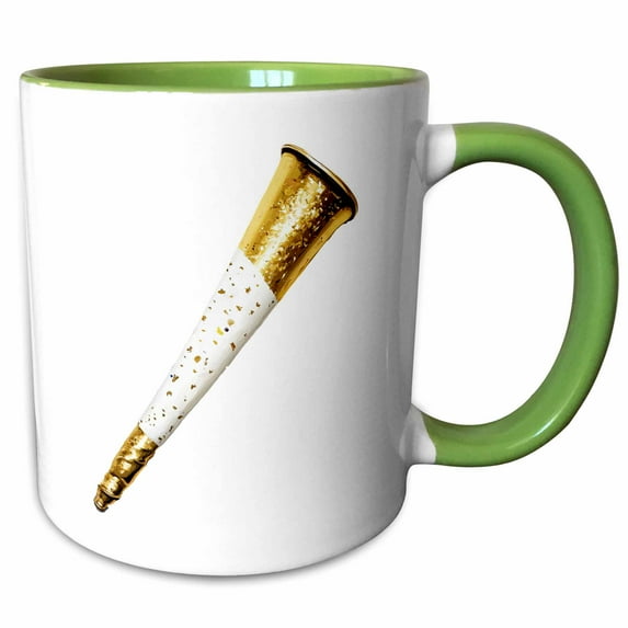 3drose, White and Image of Gold New Years Eve Party Horn, 15oz Two-tone Green Mug
