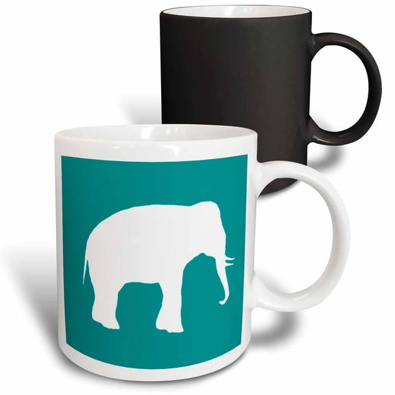 3drose, White Elephant Silhouette. Teal Turquoise Aqua Blue Wildlife Animal, 11oz Magic Transforming Mug