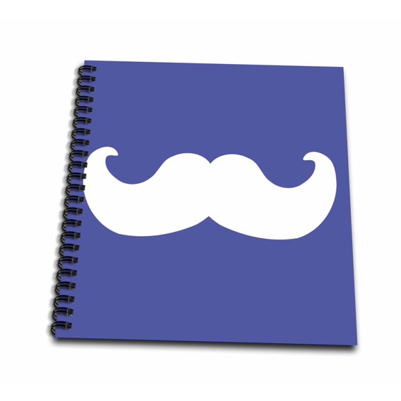 3dRose, White mustache on navy blue - Ironic hipster moustache - Humorous - Fun - Whimsical - Silly - Funny, Drawing Book 8 x 8 inch