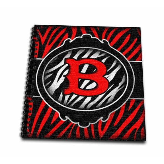 3dRose, Wicked Red Zebra Initial Letter B, Drawing Book 8 x 8 inch