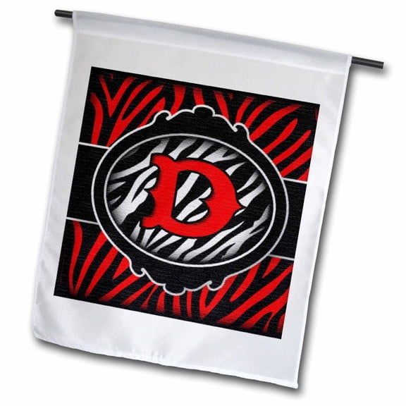 3dRose, Wicked Red Zebra Initial Letter D, 12 x 18 inch Garden Flag