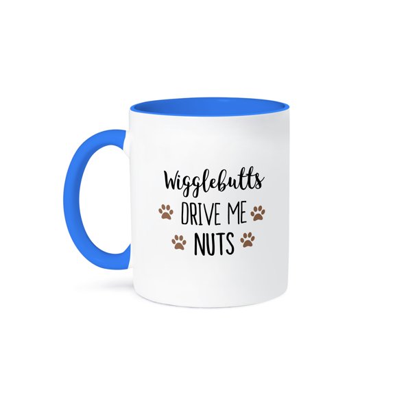 3dRose, Wigglebutts Drive Me Nuts - cute dog wiggle butt nickname - pet love, 11oz Two-Tone Blue Mug