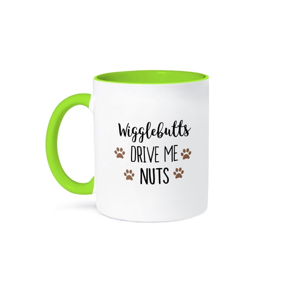 3dRose, Wigglebutts Drive Me Nuts - cute dog wiggle butt nickname - pet love, 15oz Two-Tone Green Mug