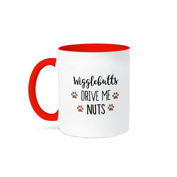 3dRose, Wigglebutts Drive Me Nuts - cute dog wiggle butt nickname - pet love, 15oz Two-Tone Red Mug