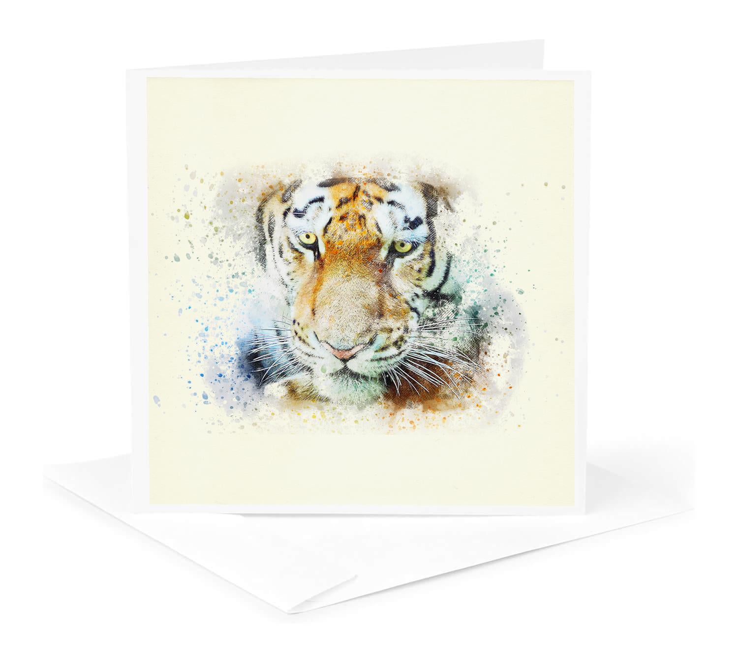 3dRose, Wild Africa Animal Lion King Watercolor Portrait Illustration, 1 Greeting Card with envelope