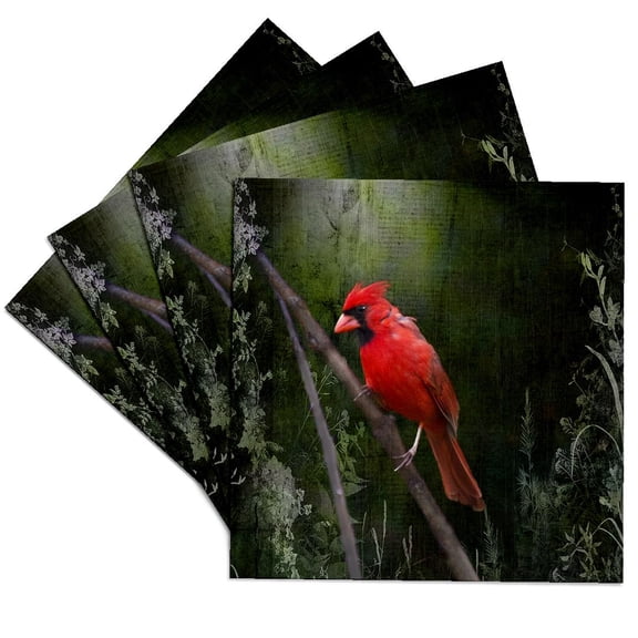 3dRose, Wild Brid - Cardinal Bird in Spring - Art Home Decor, Set of 4 Ceramic Tile Coasters