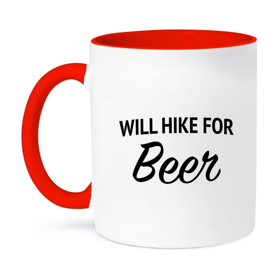 3dRose, Will Hike For Beer, 11oz Two-Tone Red Mug