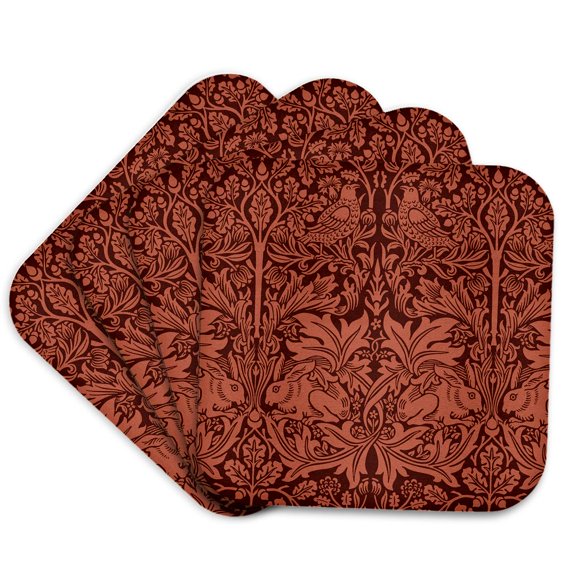 3drose, William Morris Brer Rabbit Chintz in Burnt Sienna, Set of 4 Coasters - Soft