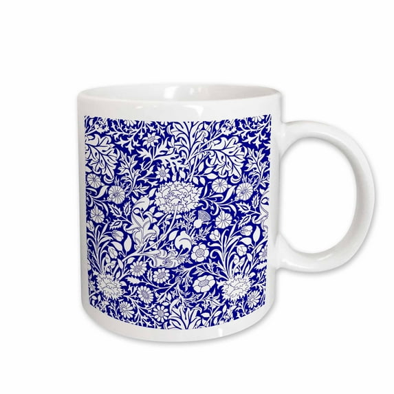 3drose, William Morris Cherwell Chintz Pattern in Royal Blue and White, 11oz Mug