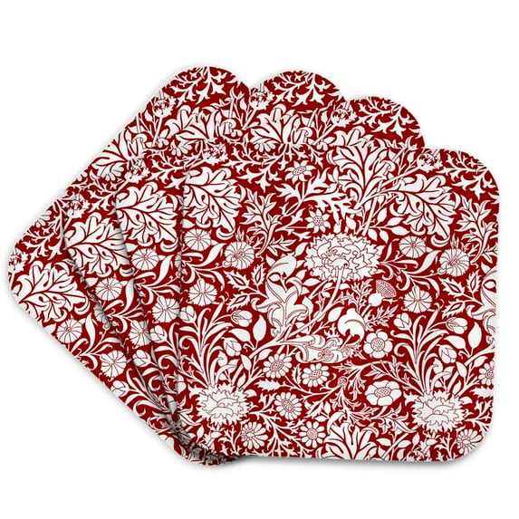 3dRose, William Morris Cherwell Chintz Pattern in wine red and white, set of 4 Coasters - Soft