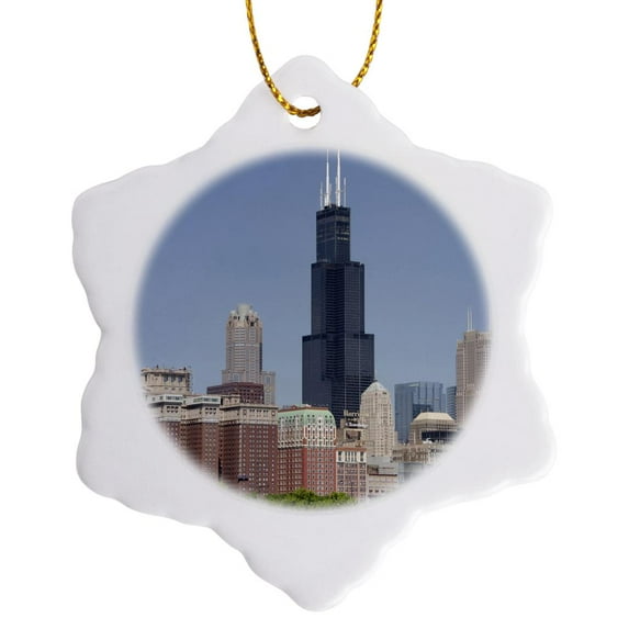 3drose, Willis Tower, Chicago, Illinois, Usa - Us14 Cmi0011 - Cindy Miller Hopkins, 3 inch Snowflake Porcelain Ornament