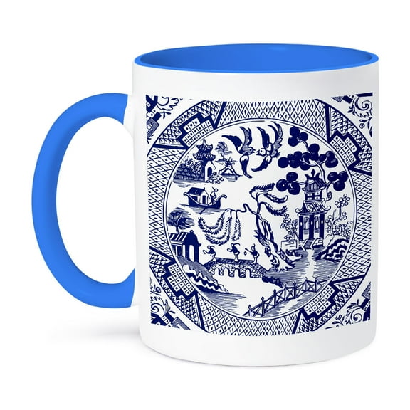 3dRose, Willow Pattern Detail in Blue and White, 11oz Two-Tone Blue Mug