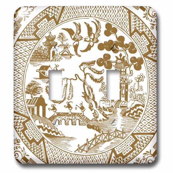 3dRose, Willow Pattern Detail in Brown and White, double toggle switch