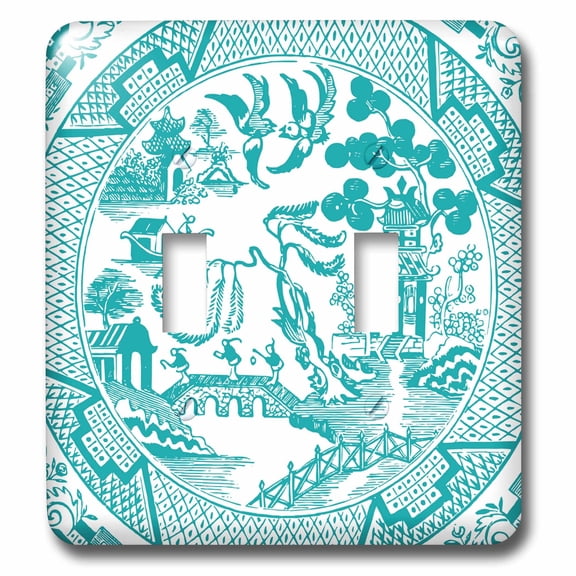 3dRose, Willow Pattern Detail in Teal and White, double toggle switch