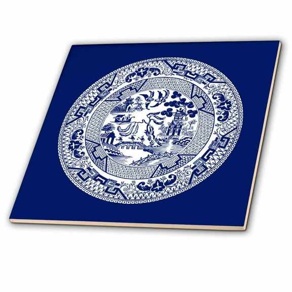 3dRose, Willow Pattern in Delft Blue and White, 6 Inch Ceramic Tile