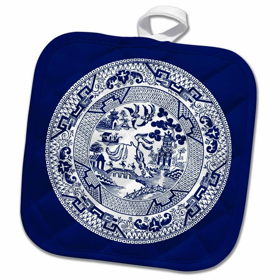3dRose, Willow Pattern in Delft Blue and White, 8x8 Potholder
