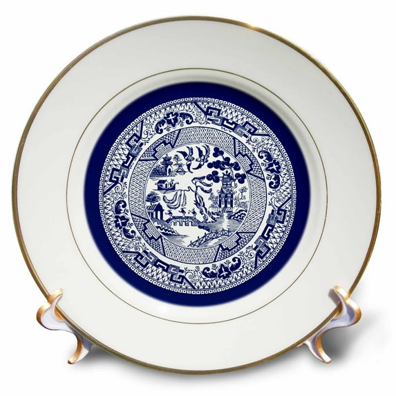 3dRose, Willow Pattern in Delft Blue and White, 8 inch Porcelain Plate