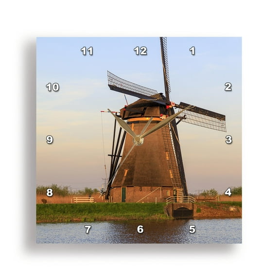 3dRose, Windmills at South Holland, Zuid Holland, Kinderdijk. Netherlands., 15x15 Wall Clock