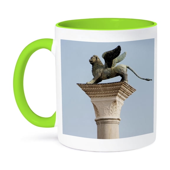 3dRose, Winged lion statue, Saint Mark, Piazzetta, Venice. Italy - EU16 PRI0186 - Prisma, 11oz Two-Tone Green Mug