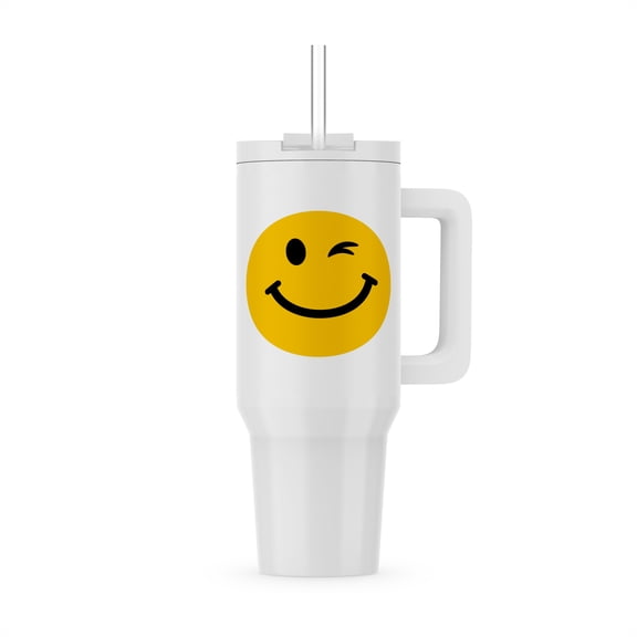 3dRose, Winking smiling Face - yellow happy - flirty - cheeky - cute fun cartoon, 30oz Tumbler