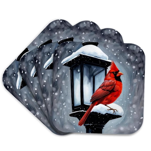 3drose, Winter Scene with Cardinal Bird Holiday Christmas, Set of 4 Coasters - Soft