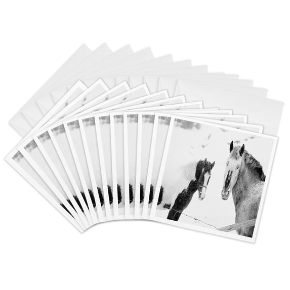 3drose, Winter Theme Horses in Snow, 12 Greeting Cards with Envelopes