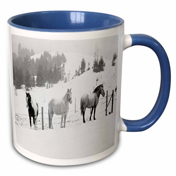 3drose, Winter Theme Horses in Winter, 15oz Two-tone Blue Mug