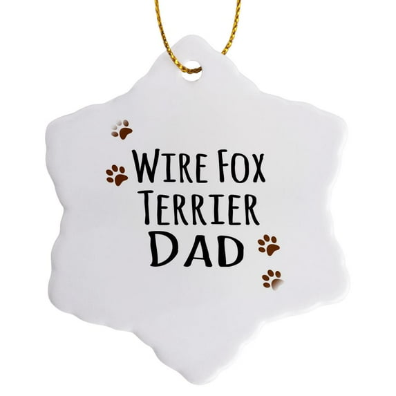 3drose, Wire Fox Terrier Dog Dad - Doggie by Breed - Muddy Brown Paw Prints - Doggy Lover - Pet Owner Love, 3 inch Snowflake Porcelain Ornament