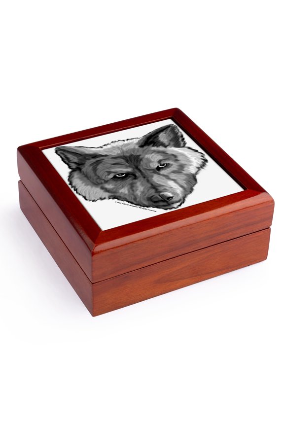 , Wolf Head Digital Animal Wildlife Painting, Jewelry Box 5.5x5.5 inch with 4 inch tile