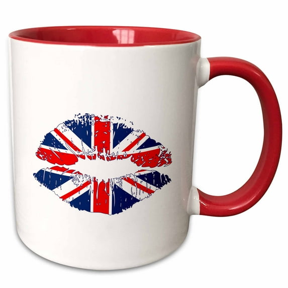 3drose, Woman Lips, the United Kingdom Flag. a Funny Patriotic Gift for You, 11oz Two-tone Red Mug