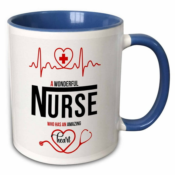 3drose, Wonderful Nurse with an Amazing Heart Nurses Theme, 11oz Two-tone Blue Mug