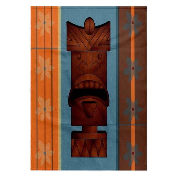 3dRose, Wood grain Tropical Tiki Mask - Hawaiian Flowers Orange Blue and Brown, 22x30 Bath Hand Pool Towel