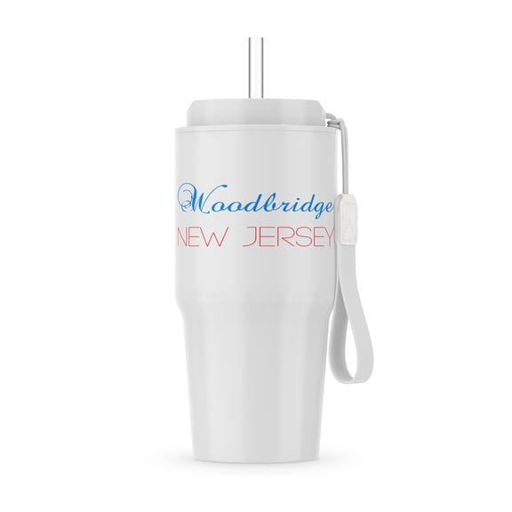 3dRose, Woodbridge, New Jersey blue, red text. Patriotic USA home town gift, 20oz Tumbler