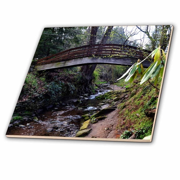 3dRose, Wooden Bridge over Creek, 12 Inch Ceramic Tile