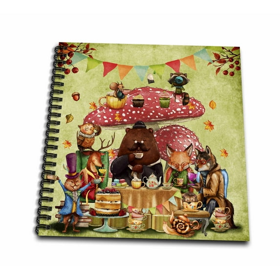 3dRose, Woodland Furry Friends in Autumn have Teatime in Forest, Mini Notepad 4 x 4 inch