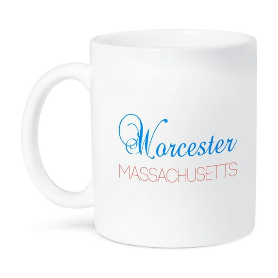 3dRose, Worcester, Massachusetts blue, red text. Patriotic home town design, 15oz Mug