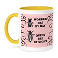 thumbnail image 1 of 3dRose, Worker By Day- Queen By Night- Bee Illustrations over Pink Hexagons, 11oz Two-Tone Yellow Mug, 1 of 7