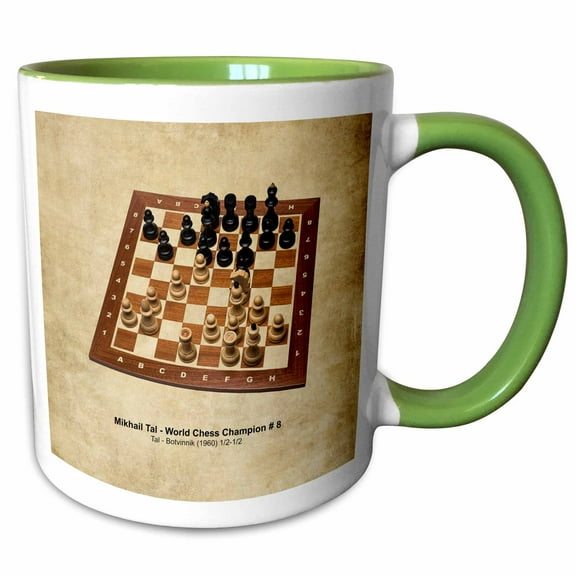 3drose, World Chess Champion Number Eight Tal, 11oz Two-tone Green Mug