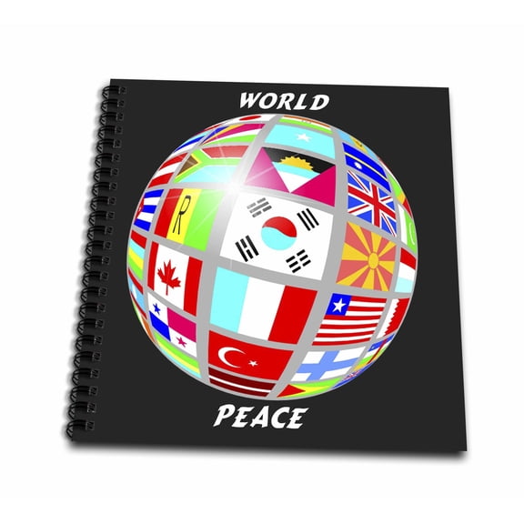 3dRose, World Peace Globe With All Countrys Flags, Drawing Book 8 x 8 inch