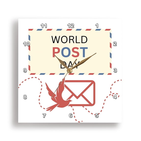 3dRose, World Post Day with Envelope and Bird, 15x15 Wall Clock