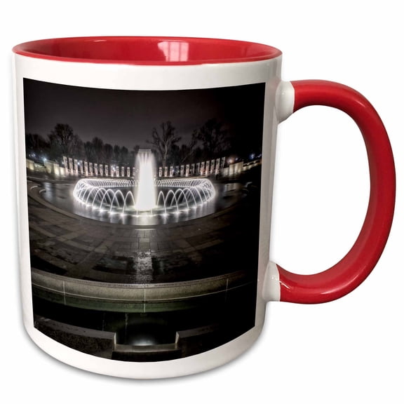 3drose, World War 2 Memorial at Night in Washington Dc, 11oz Two-tone Red Mug
