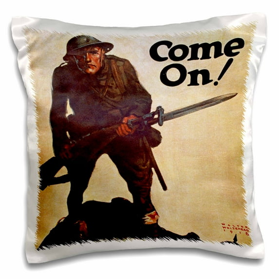 3dRose, World War I, Illustration Come On, Walter Whitehead - HI13 PRI0269 - Prisma, 16x16 inch Pillow Case