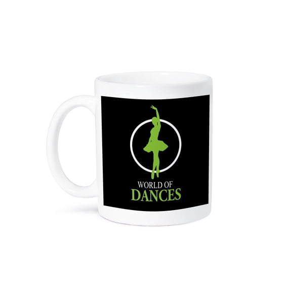 3dRose, World of Dances and ballerina in green and white, 11oz Mug