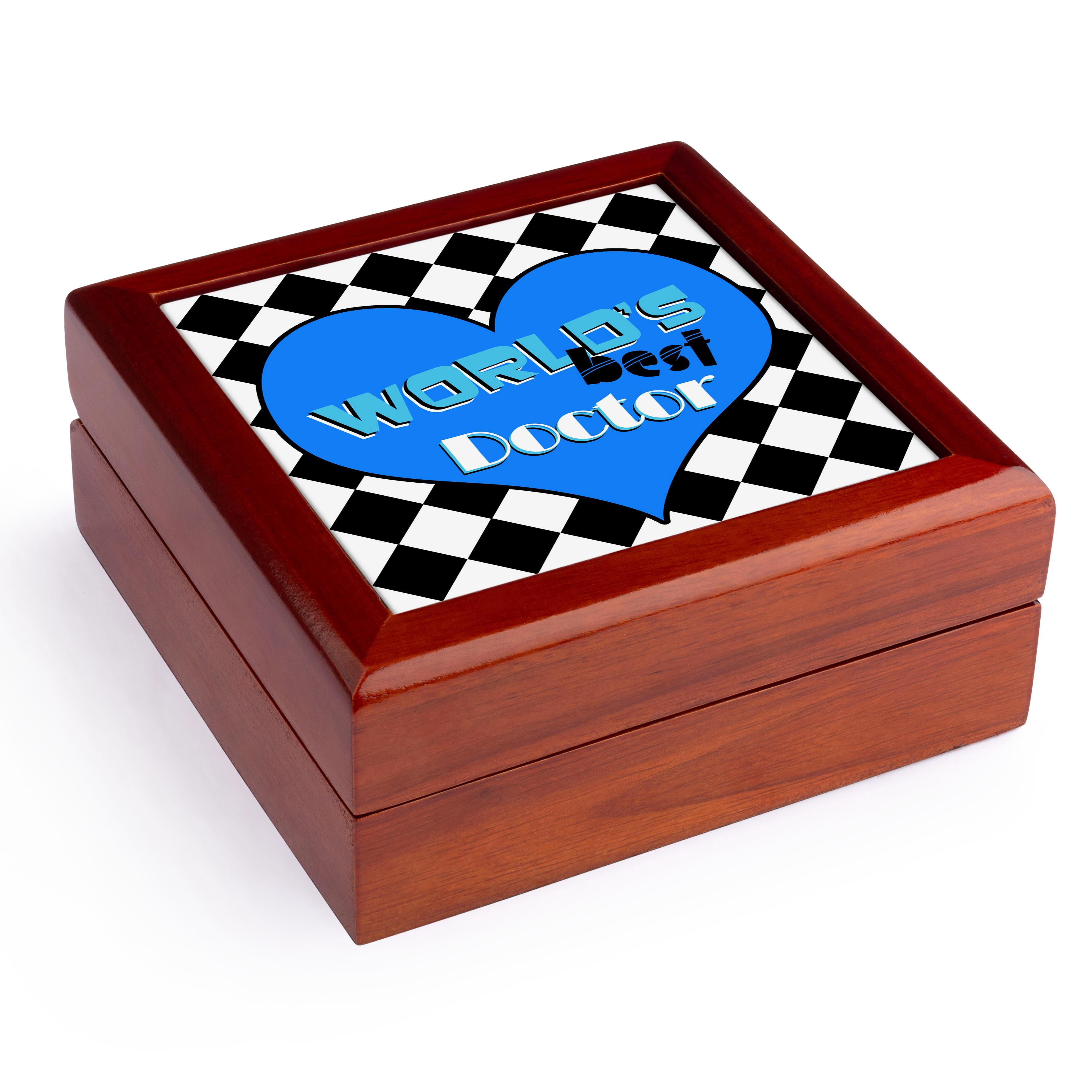 3dRose, Worlds Best Doctor - Blue, Jewelry Box 5.5x5.5 inch with 4 inch tile