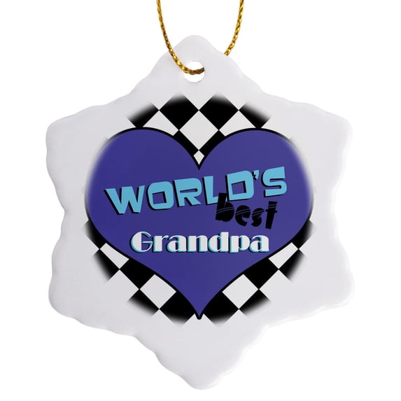 3drose, Worlds Best Grandpa, 3 inch Snowflake Porcelain Ornament