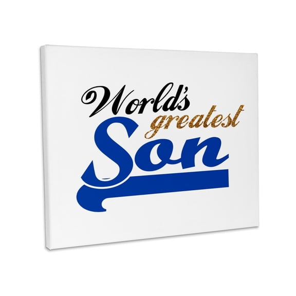 3dRose, Worlds Greatest Son - Best son in the world - blue text on white in sporty font for your little boy, Museum Grade Canvas Wrap 14x11